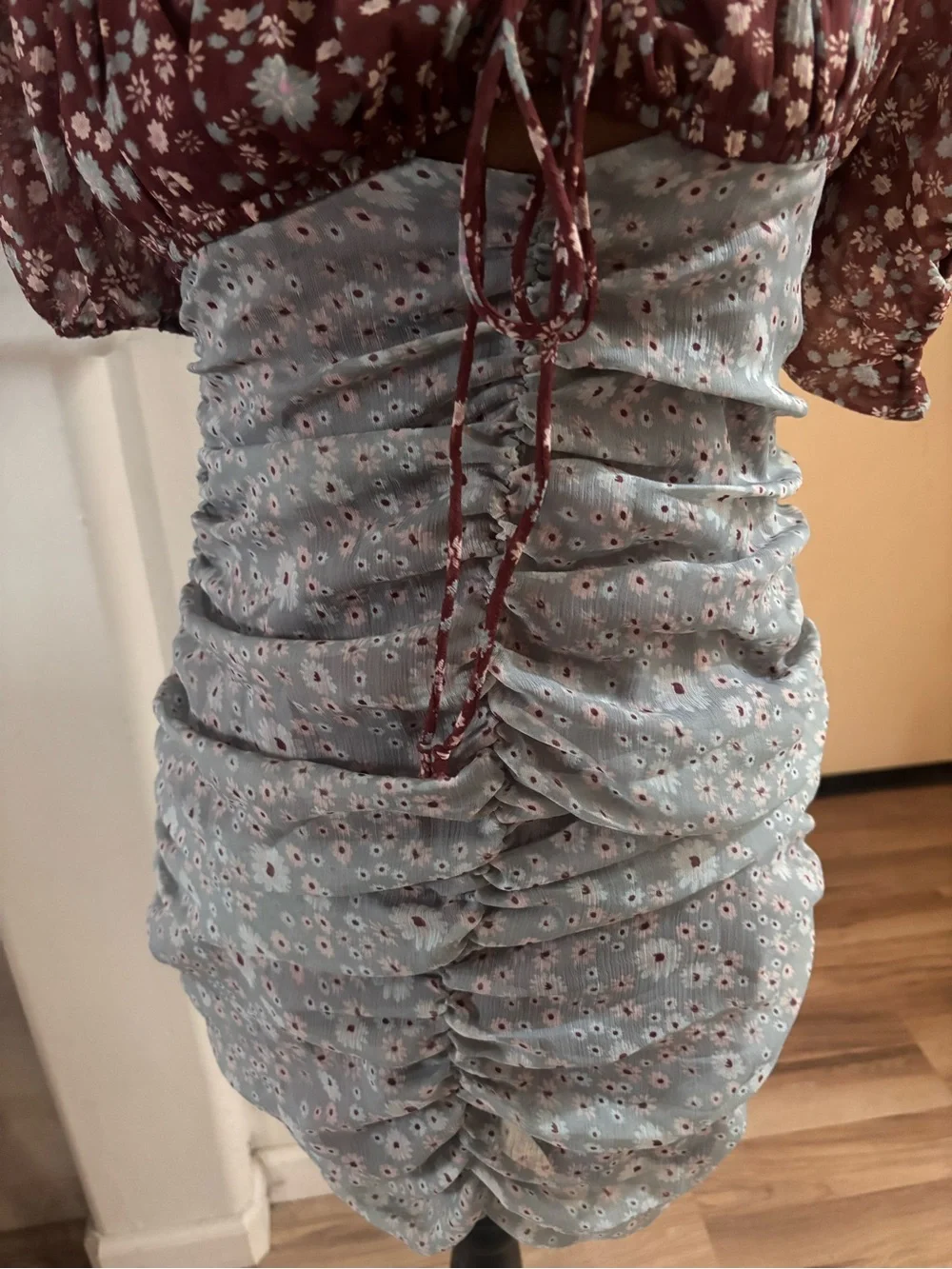 Free People Dress Women's Small Gray Brown Tessa Mini Storm Combo Floral SZ XS.